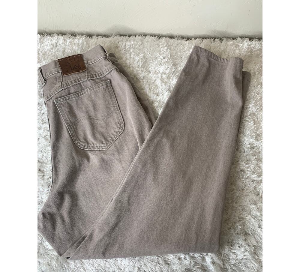 Vintage Lee Taupe Tan Mom Jeans 34" waist Leather Patch